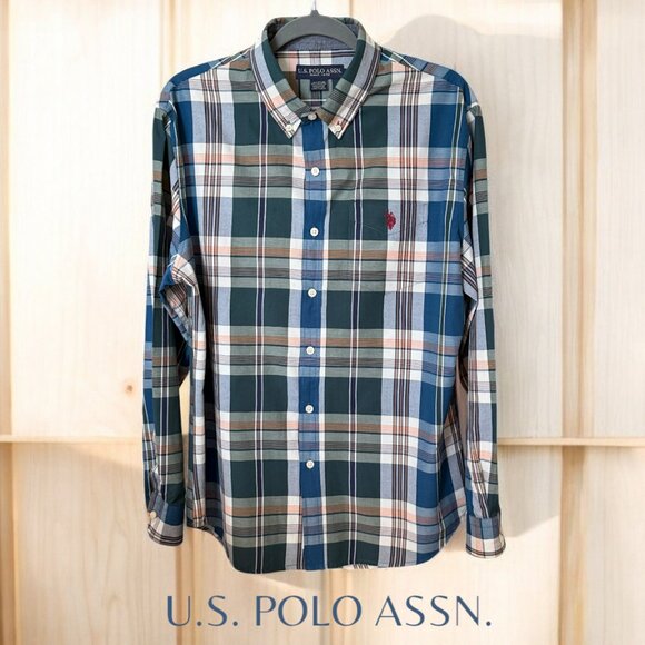 U.S. Polo Assn. Long Sleeve Plaid Cotton Dress Button Down Shirt - Picture 1 of 6